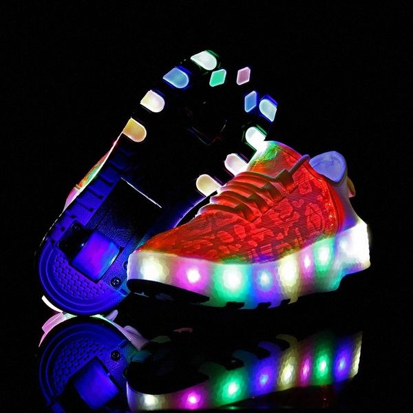

two wheels one sneakers usb charging led light roller skate shoes for children kids shoes boys girls light up #qr4h