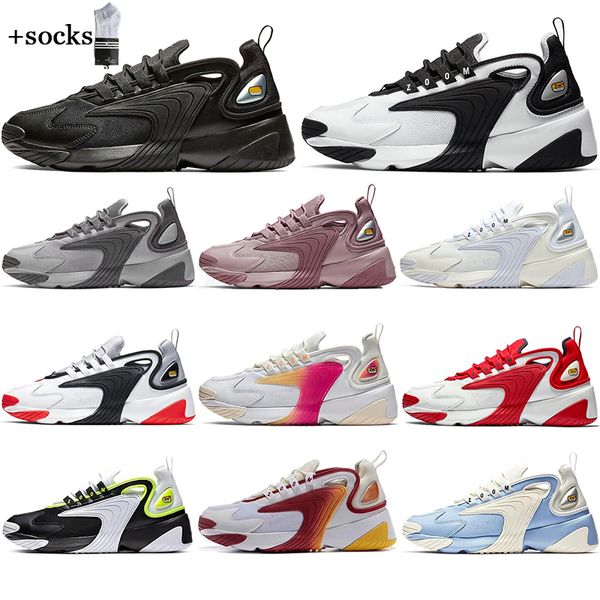 

with socks zoom m2k 2k tekno 2000 mens running shoes for womens triple black dynamic breathable sports sneakers shoes size 36-45, White;red