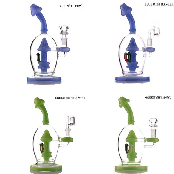 Narghilè in vetro stile fungo Tubi di fumo di colore viola e verde 8,5 pollici di altezza Recycler Dab Rigs Bong d'acqua con ciotola da 14 mm