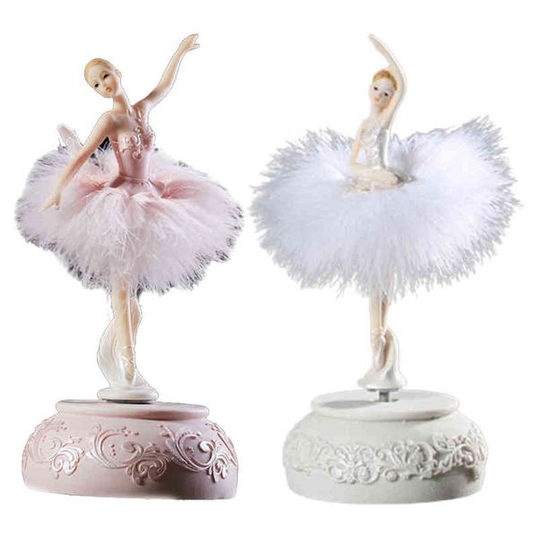 Ballerina Music Box Ballet Girl Girating Music Caixa de Música Pena Saia Bailarina Figurine Home Decor Y211229