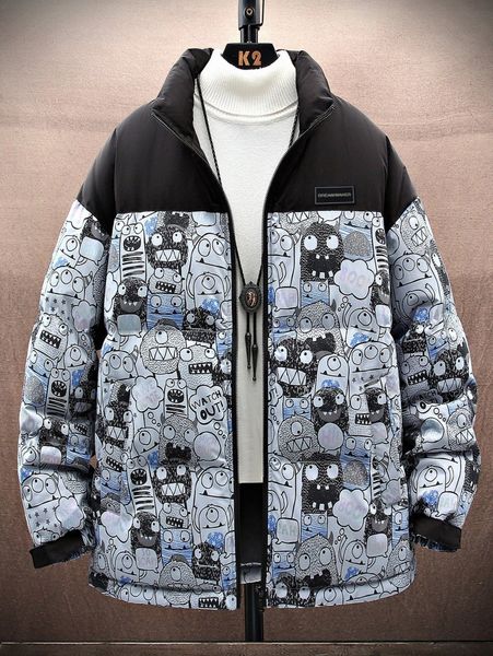 

men cartoon graphic zip up puffer coat without sweater p1wp#, Black;brown