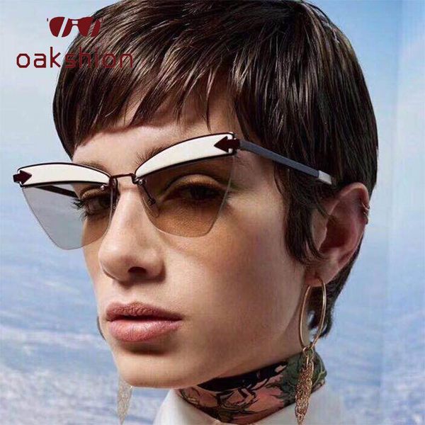 

sunglasses oakshion fashion vintage cat eye women men 2021 brand designer rimless sun glasses frame butterfly shades eyewear, White;black