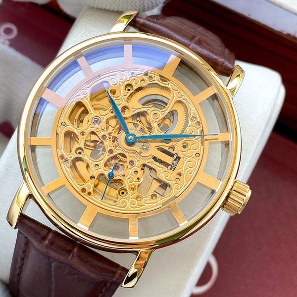

men's watches brand automatic mechanical 42mm tourbillon master luxury diamond leather sports montre homm, Slivery;brown