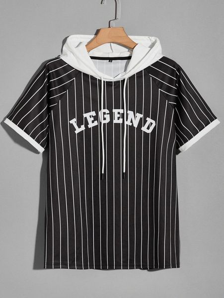 

men striped and letter hooded tee e12q#, White;black