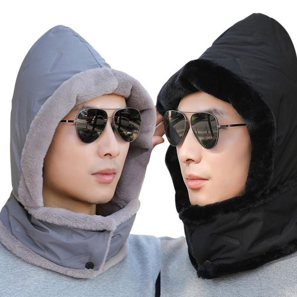 

warm hood face mask hat neck helmet beanies for outsoor exercise bicycle thermal fleece balaclava hats beanies ., Black