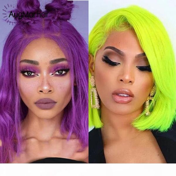 

13x4 lace front wig human hair pre plucked remy hair rainbow colored wig 150% density with baby for woman, Black;brown