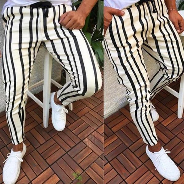 

man pants 2020 new mens skinny slim fit bottom stripe casual high pants with pockets workout hip hop track trousers1, Black