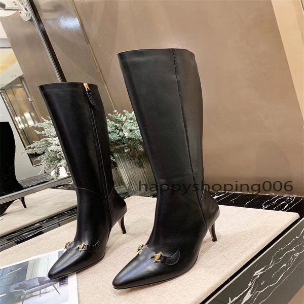 

2020leather shark lock boots woman flat heel paris classic black pointy cowhide boots luxury lock catch ankle boot