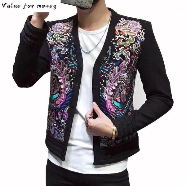 

show blazer men night store man heavy embroidery jacket self-cultivation show star handsome coat blazer homme heren colberts1, White;black