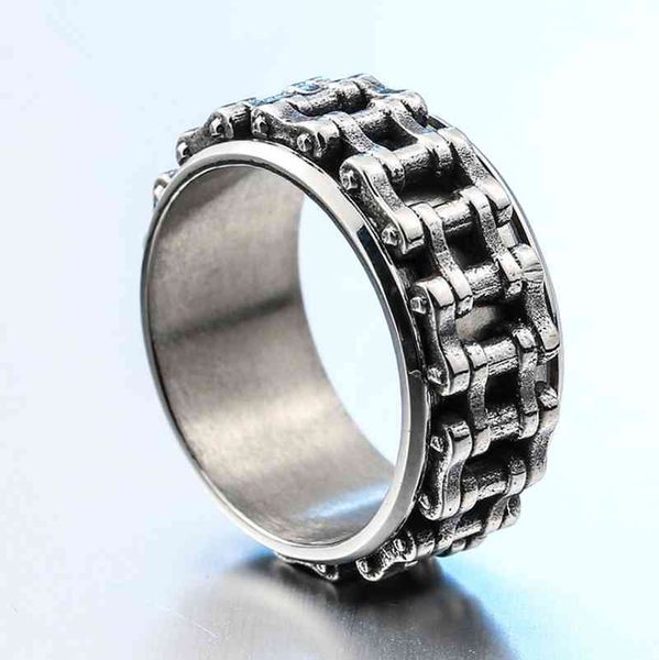 

fashion personality creative motorcycle chain shape ring punk rock jewelry for men, Silver