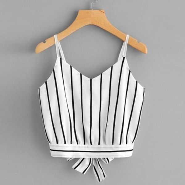

striped split tie back crop cami casual spaghetti strap bow vest 2021 summer knot beach cropped vest camisole, White
