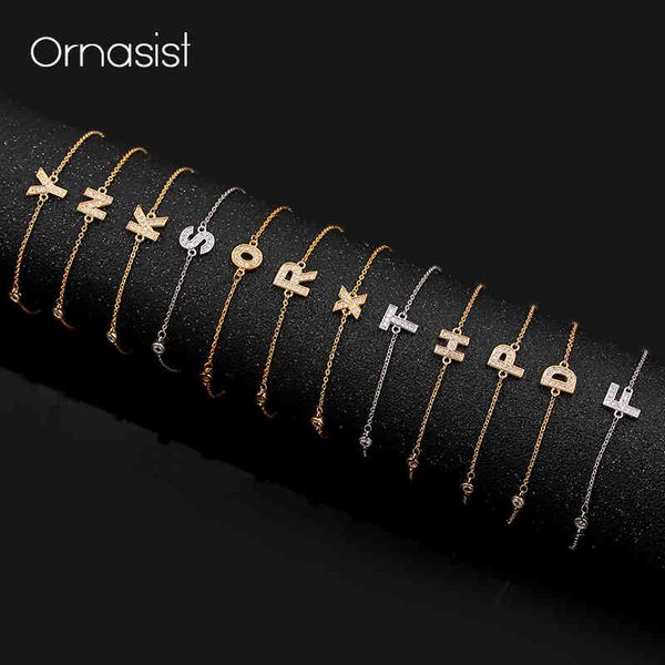 

bracelet fashion crystal letter s & bangles for women name pulseras mujer jewelry cz zircon copper bracelet, Golden;silver