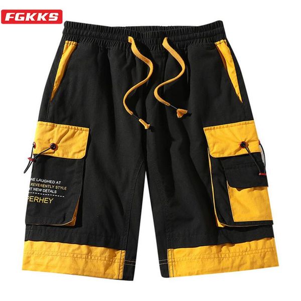 

fgkks fashion brand men trend cargo shorts men's harajuku straight shorts summer new casual multi-pocket knee length male, White;black