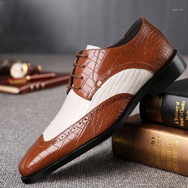 

men formal occasions manual oxford bullock shoe crocodile stitching color business gentleman office leather shoes black brown1