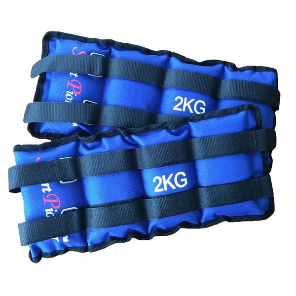 

a pair of 2kg adjustable ankle support iron sand bag weights straps for gym exercise fitness running protect, Blue;black