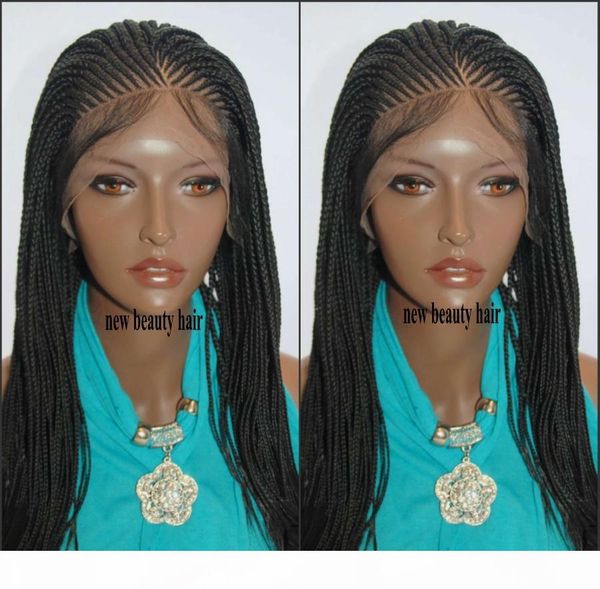 

fashion perruque box braids wig handtied cornorw braids wig for black women synthetic lace front braiding hair wig natural hairline