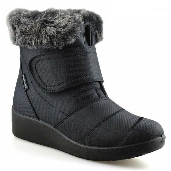

boots winter plush snow size hook warm ladies casual striped ankle fashion non-slip short1, Black