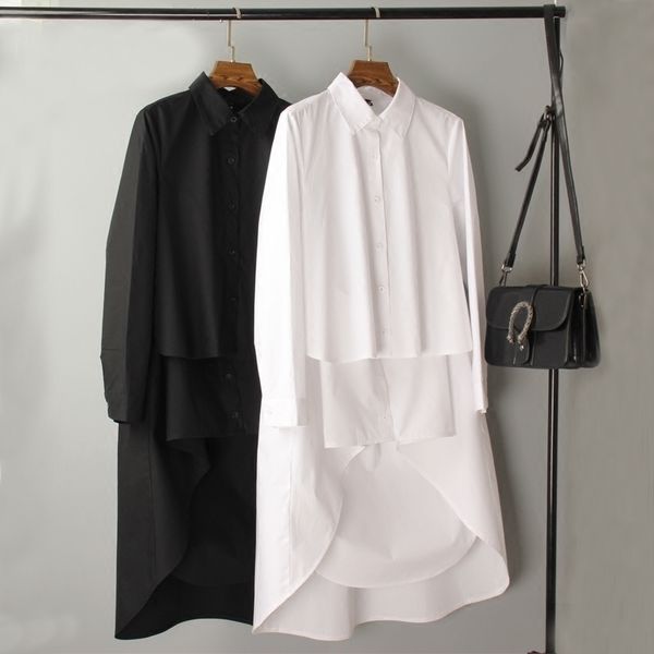 

[ewq] summer new turn-down collar long sleeve asymmetrical large size shirt loose trend women blouse qh324 y200622, White