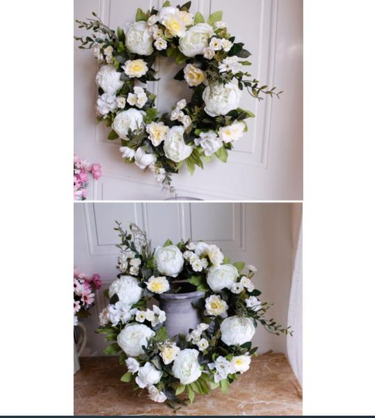 

decorative flowers & wreaths 1pcs pretty round shaped hanging wreath flower garland with silk ribbon for home door wall decor wedding car de
