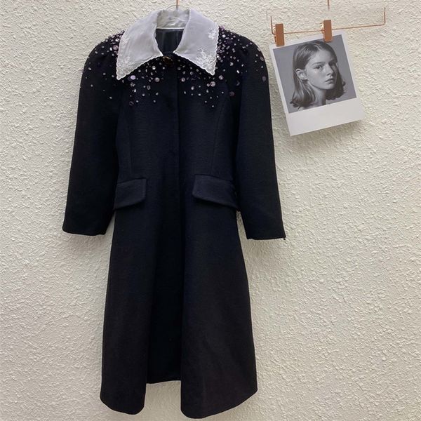 

2020 новый стиль шелковый воротник шипованные шерстяные пальто высококачественный фиолетовый горный хрусталь шипованный шелковый шелковый вы, Black;gray