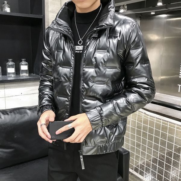 

2020 winter white du down men's bright face leisure thiened stand collar coat fashion couple style bread jaet men, Black
