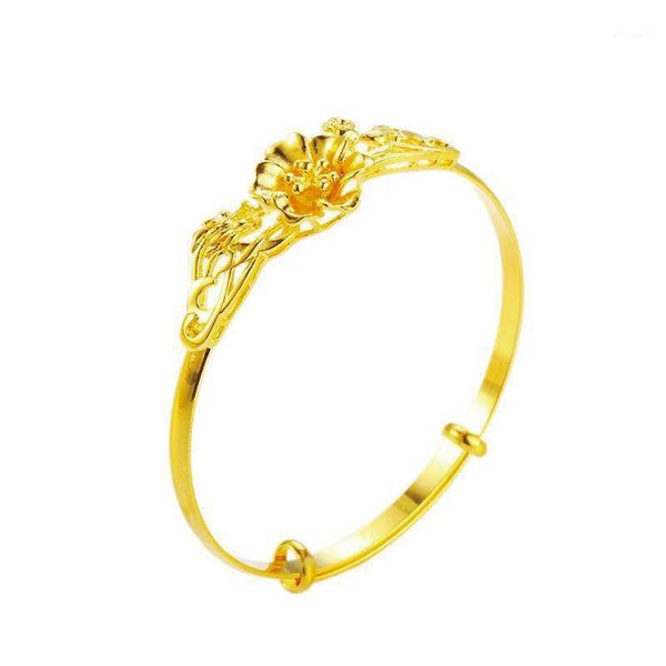 

mxgxfam push and pull flower bangles bracelets for women adjusted bridal wedding jewelry pure gold color classical style1, Black