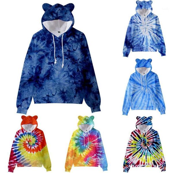 

hoodie men and women fashion oversize xs-4xl tie-dye cat ears hooded loose christmas long-sleeved pullover sweatershirtc501, Black