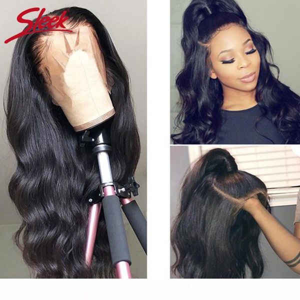 

sleek malaysia remy 360 lace frontal human hair wigs 28 30 body wave density human hair wigs pre plucked with baby 180%, Black;brown