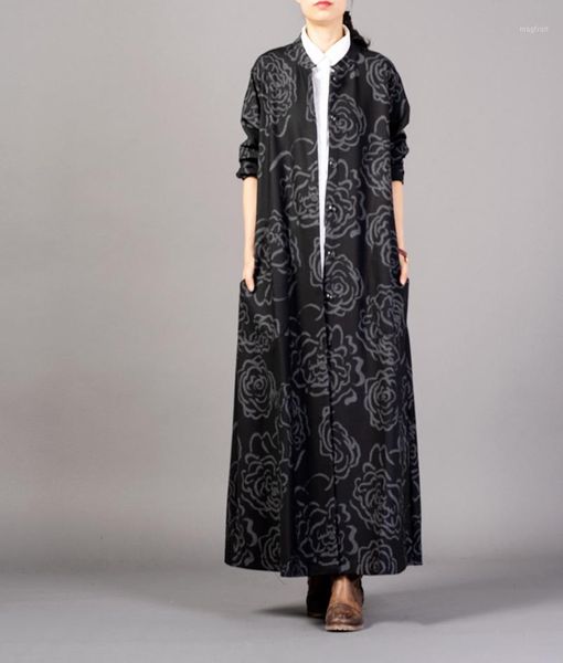 

women loose single breasted trench coat printed outwear female retro overcoat autumn ladies long coat 2019 fall spring1, Tan;black