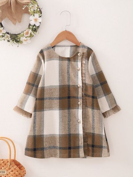 

toddler girls mesh panel button detail plaid dress she, Red;yellow