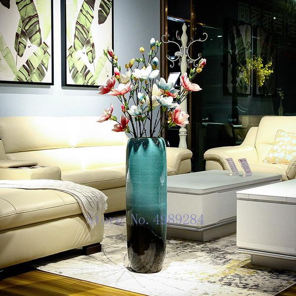 

blue gradient ceramics landing vase large flower vase chinese retro home living room decoration furnishing flower arrangement