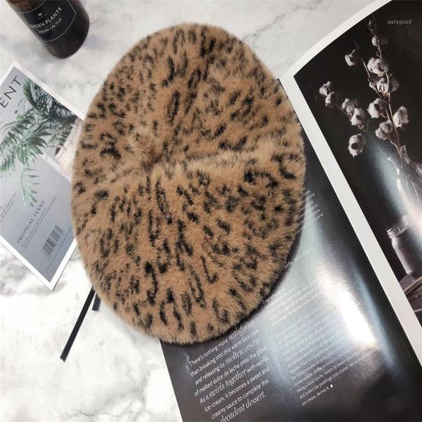 

berets women fuzzy leopard beret ladies and girls solid knitted faux mink hair winter hats famel soft handfeel warm hat1, Blue;gray