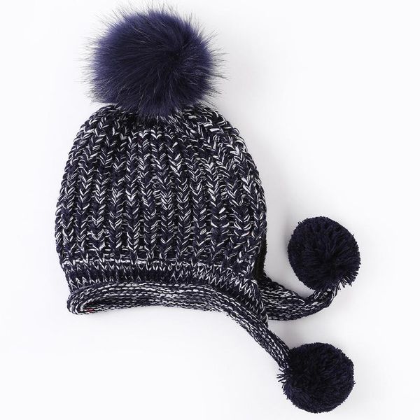 

autumn/winter 2020 new korean woolen hat three-wool ball bonnet trend autumn/winter plus velvet warm knit hat ear protector, Blue;gray