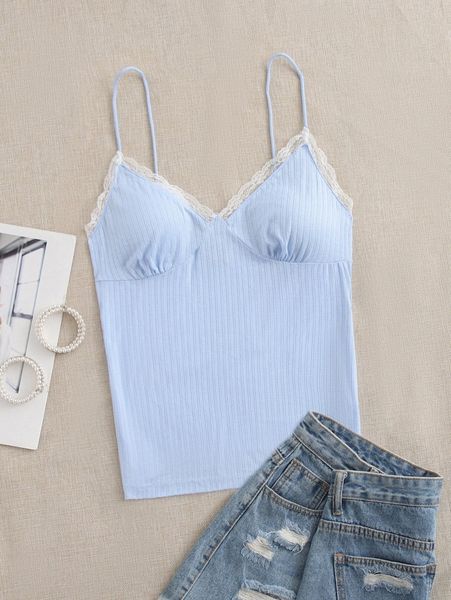 

lace trim cami b7w6#, White