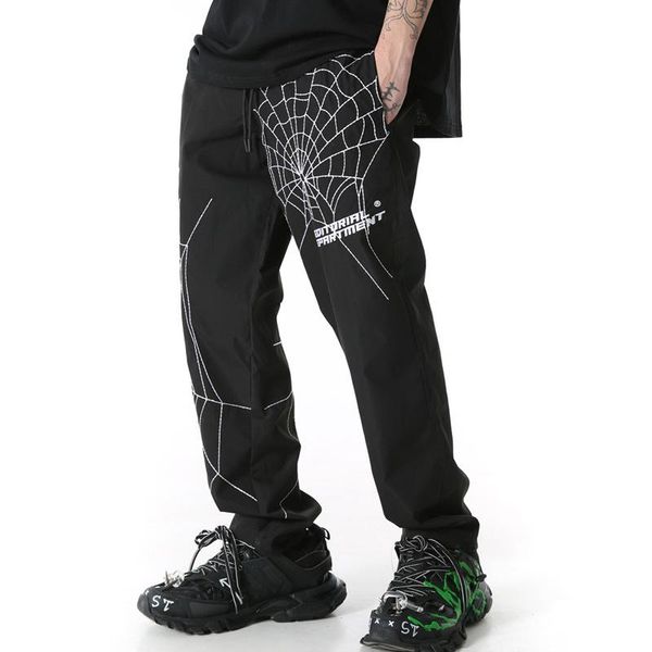 

cobweb embroidered sports pants men's spring high street hip hop rock personalized loose casual pants, Blue