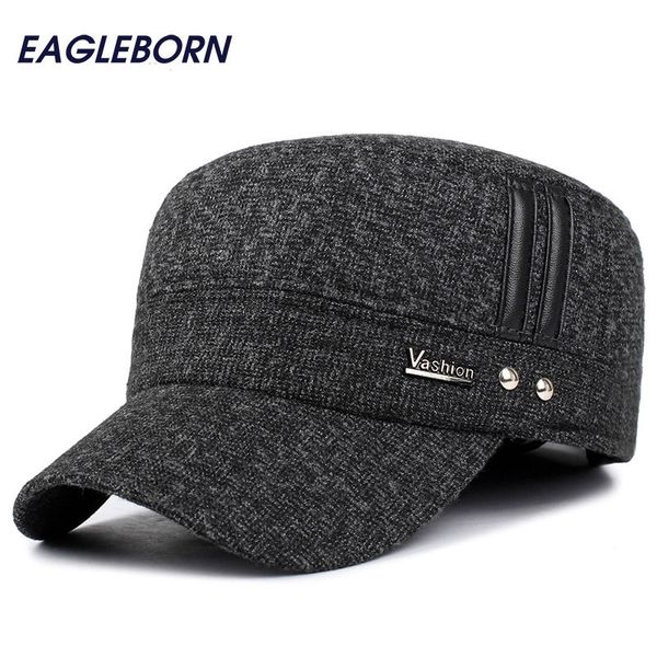 

eagleborn winter hats men caps hat with earflaps keep warm flat roof baseball caps old men thicken snapback russia casquette y200110, Blue;gray