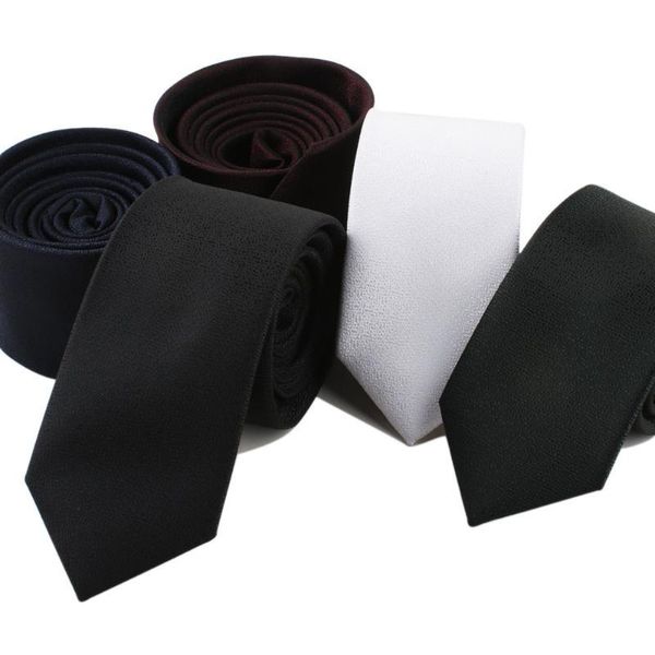 Nuove cravatte fatte a mano da uomo da 7 cm Cravatta da uomo in poliestere tinta unita jacquard abito skinny cravatta classica nera