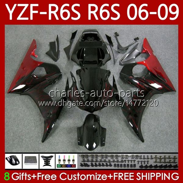 Motorradkarosserien für Yamaha YZF-R6S YZF-600 rote Flammen schwarz YZF R6S 600CC 2006–2009 Karosserie 96Nr