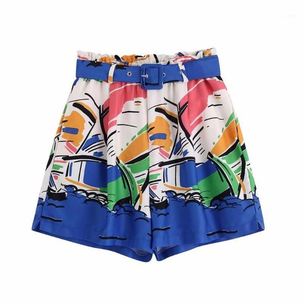 

2019 women fashion color matching printing sashes shorts ladies elastic waist short pants chic holiday pantalones cortos p5141, White;black