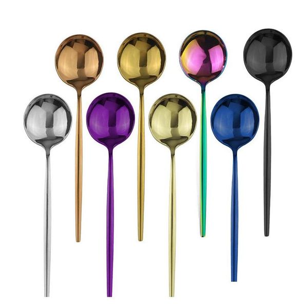 

1pcs western rainbow dinner spoon soup spoon colorful 304 stainless steel mirror dinner spoon tableware restaurant wedding l