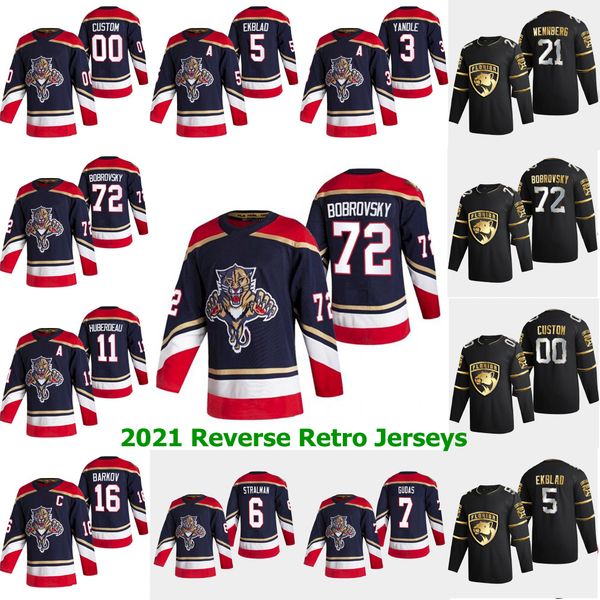 

florida panthers 2021 reverse retro hockey jerseys frank vatrano carter verhaeghe alexander wennberg radko gudas brady keeper custom stitche, Black;red