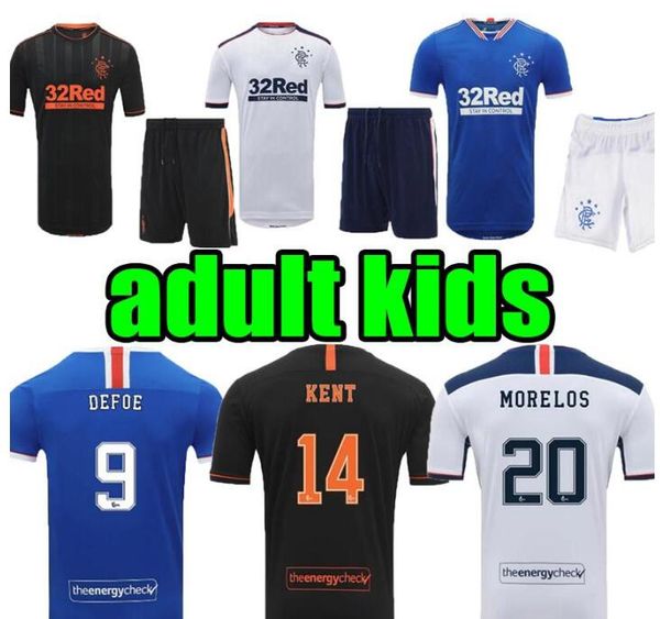 

2020 2021 kids kit glasgow rangers fc gerrard soccer jerseys 2020 man glasgow rangers defoe dauis home away 3rd football shirts, Black