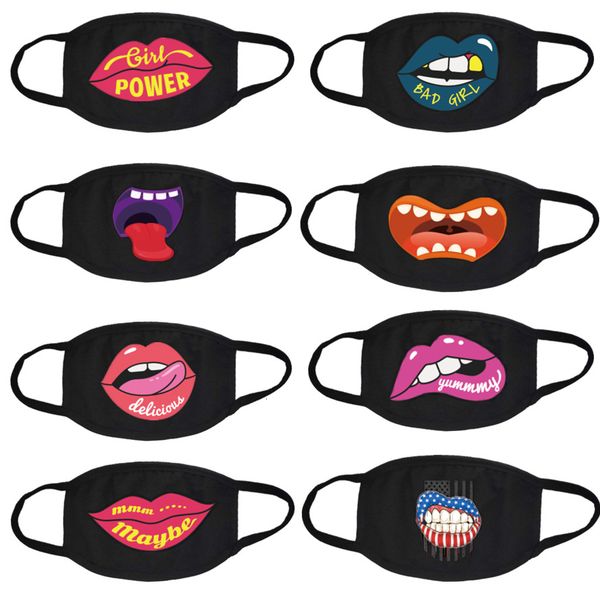 

fashion designers face masks printed cotton mask european and american personality lip print pattern black sunscreen mask