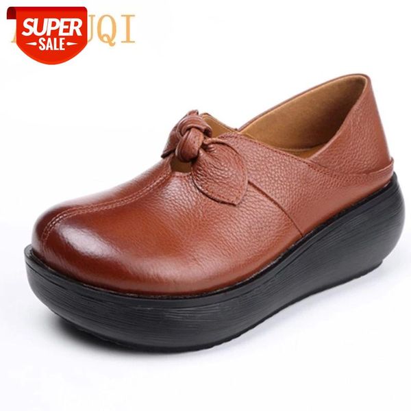 

aiyuqi women shoes platform 2020 spring new genuine leather bow ladies singles shoes retro casual round toe wedge heel pumps #x809