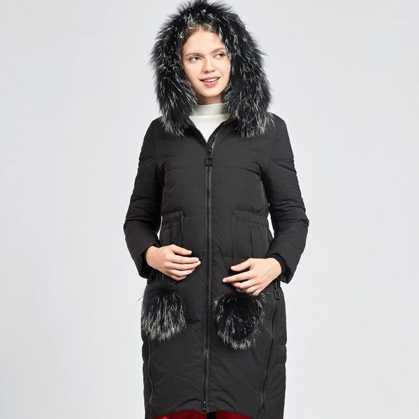 

fashion fur collar hooded warm winter down coat women slim medium long down jacket new 2019 autumn1, Black