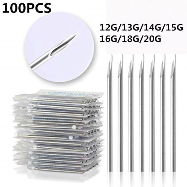 

100pcs surgical steel 14g 16g piercing needle lot sterile disposable agulha nose ear belly nipple piercing needle tool lote q bbyvec, Silver
