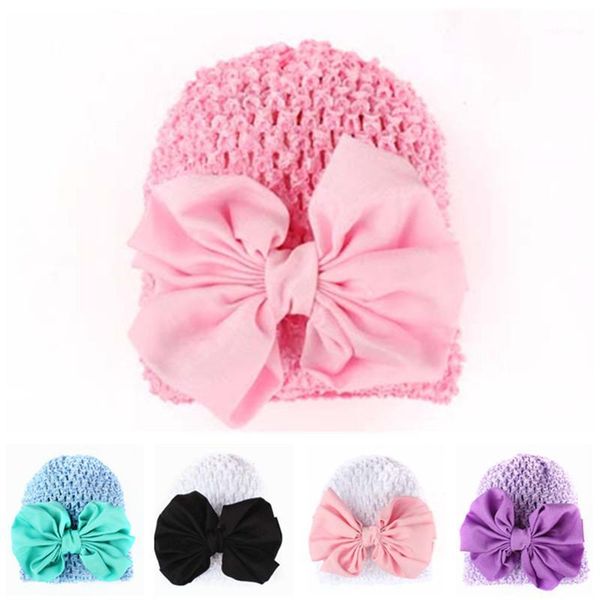 

europe and america selling printed knitted children baby hat elasticity babies' large bow lou kong mao 5-color1, Yellow