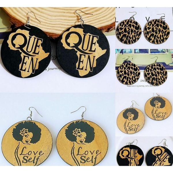 

new wooden earrings geometric african black carved round earrings wood color earrings wholesale ship dktob, Silver