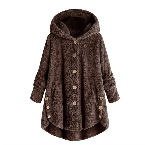 

hoodie fashion women jackets coats fluffy fur button long coat winter sweatshirt warm ladies hooded pullover female outwear, Black;brown