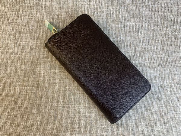 

натуральная кожаный кошелек с оранжевой коробкой классический одиночный молния zippy wallet мужчины женщины длинные дизайнеры кошельки монет, Red;black